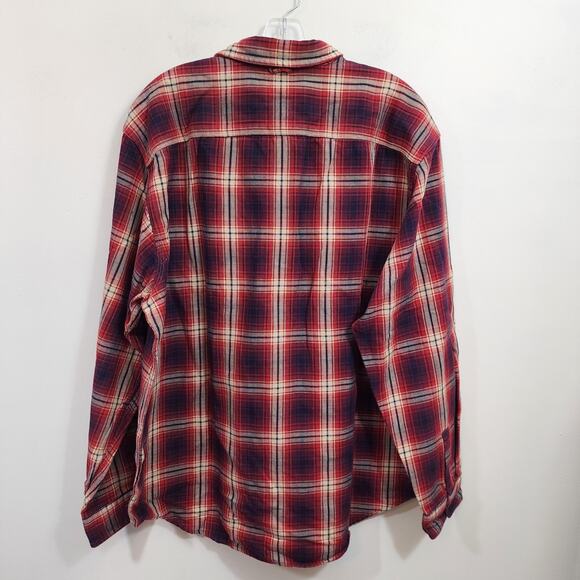 Eddie Bauer red, black & cream medium weight plaid flannel shirt mens size large - Picture 3 of 11